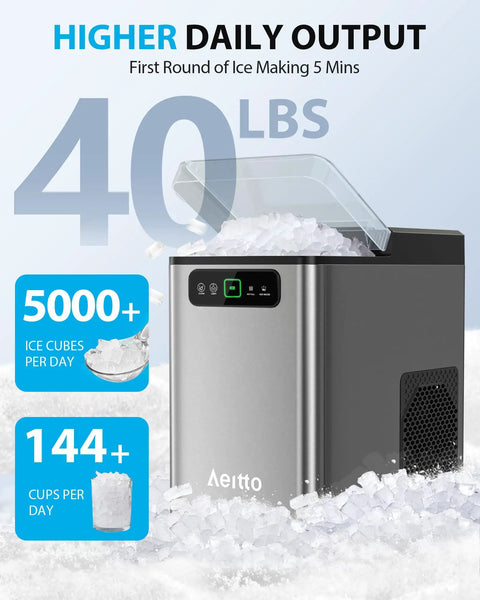 Nugget Ice Maker 40 Lbs Per Day Countertop Ice Machine With One Click Operation Fast 5 Minute Ice Auto Self Cleaning
