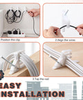 200 Piece Cable Management Kit With Steel Nails And White Wire Clips showing easy installation steps for organizing cables.