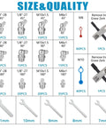 337 Piece SAE And Metric Grease Fittings Replacement Kit With One Quarter Inch And One Eighth Inch Zerk Fittings, M6 And M10, Straight, Forty Five And Ninety Degree, Plastic Fitting Caps, Wrench Kit Seven To Eleven Millimeter, Two Piece Red Multi Tools image showing contents and tools