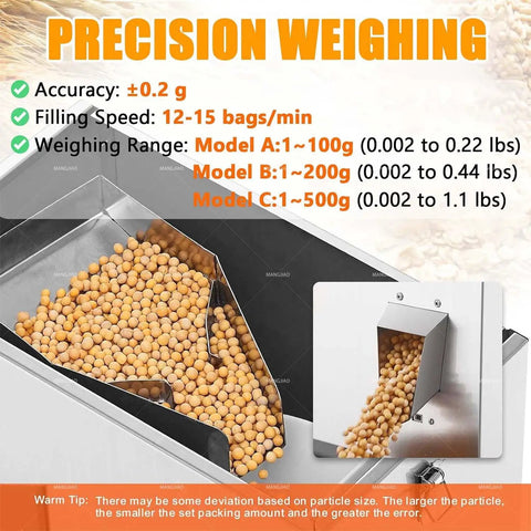 Precision weighing of dry materials in the Automatic Powder Filling Machine With Dual Control System And Plug And Play Setup No Sweat Operation Sweet Spot Accuracy Perfect For Coffee Beans Loose Tea Seeds 0 To 500 Grams.