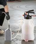 Pneumatic Transmission Fluid Pump 8 L Oil Fluid Extractor And ATF Refill Dispenser With 15 Adapters in use, HDPE Tank