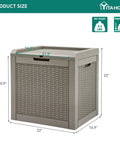 32 Gallon Rattan Deck Box With Lockable Lid And Side Handles, brown outdoor storage chest dimensions on display