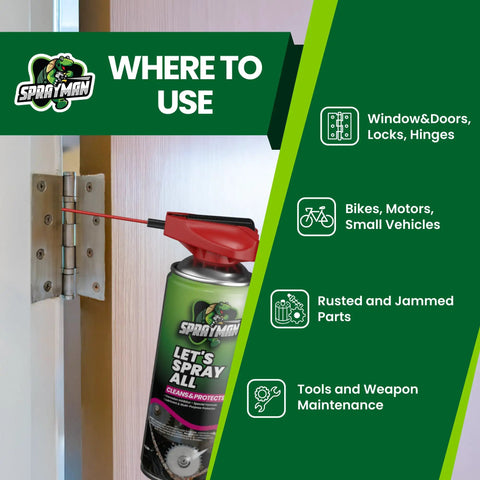 All Corrosion Inhibitor Penetrating Oil And Multi Use Lubricant Two Pack 2x11 Oz used on door hinge with 360 degree swivel nozzle
