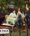 Six Pack Metal Citronella Torches For Outdoor Use 60 Inch Black Garden Yard Lights With Easy Refill Upgraded Design in patio
