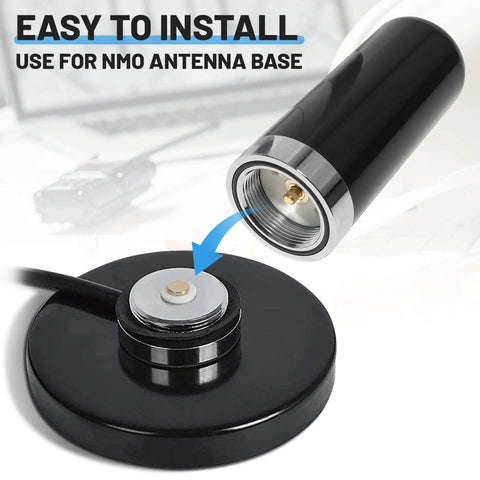 Dual Band GMRS NMO Mount Antenna for VHF 136-174 MHz and UHF 400-470 MHz, easy installation guide with NMO base
