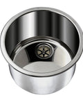 Top view of Marine Cylinder Stainless Steel Sink With Brushed Finish, 11.5 Inch Wide, 5.25 Inch Deep, showing interior and drain.