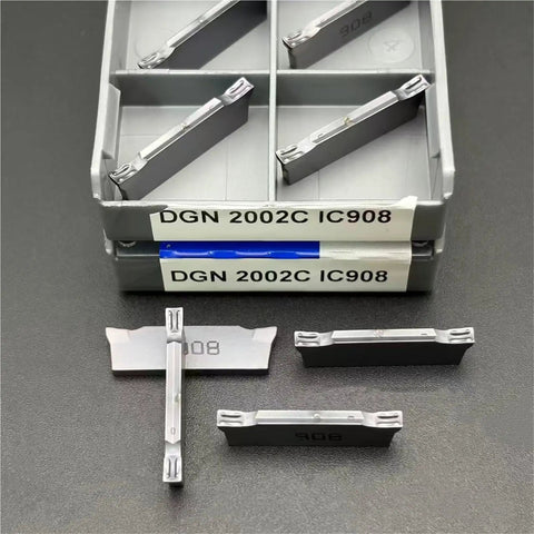 Pro Grade Carbide Turning Inserts 3Mm Grooving Tool Set For CNC Lathe, 10 Pack, DGN2002C IC908 displayed on black background