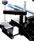 Close-up of the Heavy Duty Pro Grade Sliding Compound Miter Saw With 12 Inch 80 Tooth Blade And 15 Amp Motor, showing adjustable clamp.