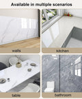 Premium Waterproof Marble Peel And Stick Wallpaper Slick Self Adhesive Decor Rolls shown in kitchen, bathroom, table and wall settings.