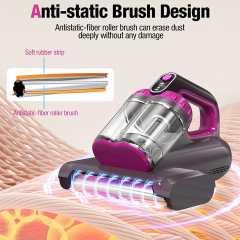 Beast Power Mattress Vacuum Cleaner With 17Kpa Suction 650W Motor UV C Light showing anti-static brush design