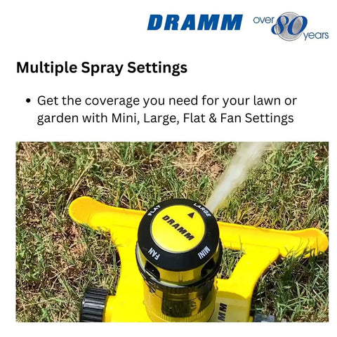 ColorStorm Gear Drive Sprinkler With Heavy Duty Die Cast Metal Base, Four Adjustable Patterns, 360 Degree Coverage in use