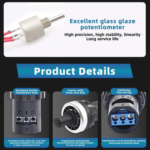 4 Pack 5K Rotary Potentiometers For Inverter Motor Speed Control And VFD Tuning, Smooth Adjustable Resistance Dial For Fast, Precise Speed Regulation In Industrial Machines, 22mm glass glaze