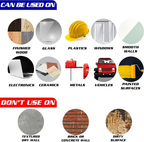 Usage guide for Show Off Your Diver Pride With A 4 Pack Diver Down Flag Sticker Set Durable Weatherproof UV Resistant Heavy Duty Vinyl Decals For Cars Boats Dive Gear Laptops Helmets Coolers And More. Highlights suitable surfaces like glass, plastic, metal, electronics, and vehicular surfaces while advising against use on textured dry walls, brick, or dirty surfaces.