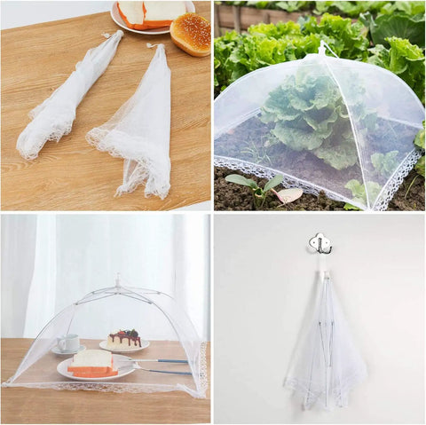 Mesh food covers protecting food and plants, part of Inflatable Serving Bar And Mesh Food Covers Combo Set For Outdoor Buffets And Parties Portable Beverage Station With 2 Inflatable Coolers And 6 Mesh Food Tents For Outdoor Eating Easy Drain Plug For Quick Cleanup.