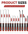 12 Piece Automotive Pick And Hook Tool Set For Mechanics, All In One Oil Seal Removal Kit With 4 Flat Hooks And 8 Precision Picks, Ideal For O Rings, Oil Seals, Gaskets, Hoses, And Seal Replacement, 6.7 and 9.5 inch