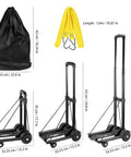 Heavy Duty Folding Hand Truck With Four Wheels, Solid Construction Utility Cart For Luggage And Travel Gear, Lightweight Portable