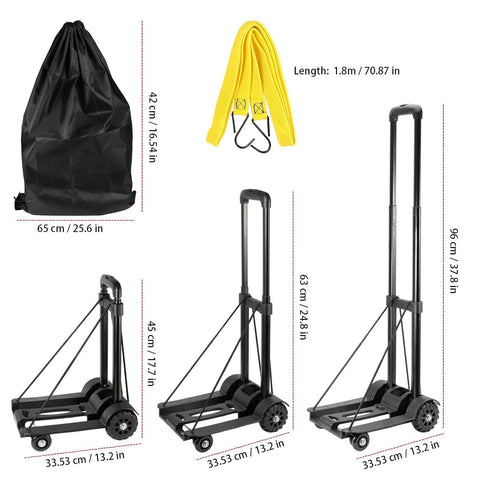 Heavy Duty Folding Hand Truck With Four Wheels, Solid Construction Utility Cart For Luggage And Travel Gear, Lightweight Portable