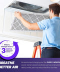 Person installing 20x20x1 Air Filter MERV 8 Six Pack Electrostatic Pleated For HVAC AC Furnace in ceiling vent