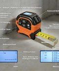 2-In-1 Laser Tape Measure With 197 Ft Laser Range And 16 Ft Manual Tape, Magnetic Hook, Pythagorean, Area And Volume Calculator, Digital Measuring Tool For Woodworking And DIY Projects, orange and black