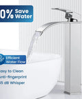 Vessel Sink Faucet Tall Waterfall Bathroom Faucet With Single Handle One Hole Mount Rectangular Spout Chrome Finish