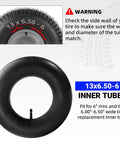 Heavy Duty 13x6.50-6 Inner Tube With TR-13 Straight Valve For Razor Dirt Quad ATV Golf Cart Riding Mower Tractor Trailer Snow Blower Wheelbarrow And More 4 Pack displayed with package details