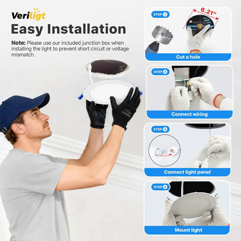 12 Pack Slim Six Inch LED Recessed Lights, Hella Bright Low Profile Wafer Ceiling Downlights With Junction Box, Five CCT Choices And Fully Adjustable For Living Or Bath, Solid Snap Into Place Design