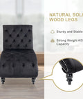 Velvet Upholstered Chaise Lounge Chair With Pillow, Button Tufted Armless Modern Backrest, Indoor Recliner Sofa, Black, front view
