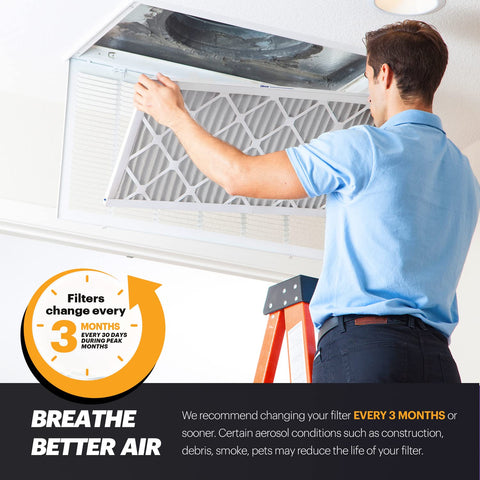 Person installing Air Filter 20x20x1 MERV 11 Six Pack Pleated Electrostatic Media For HVAC Systems That Kick Allergies Dust Pet Dander Smoke