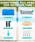 Beach Canopy Tent 11 By 11 Ft With 6 Sandbags, 4 poles, windproof ropes, carrying bag, pegs, and cords for outdoor setup