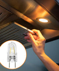 Hand installing Over The Range Microwave Light Bulbs 20W G8 BiPin Base Easy Install Dimmable Replacement For GE Samsung Kenmore Maytag