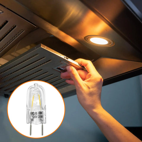 Hand installing Over The Range Microwave Light Bulbs 20W G8 BiPin Base Easy Install Dimmable Replacement For GE Samsung Kenmore Maytag