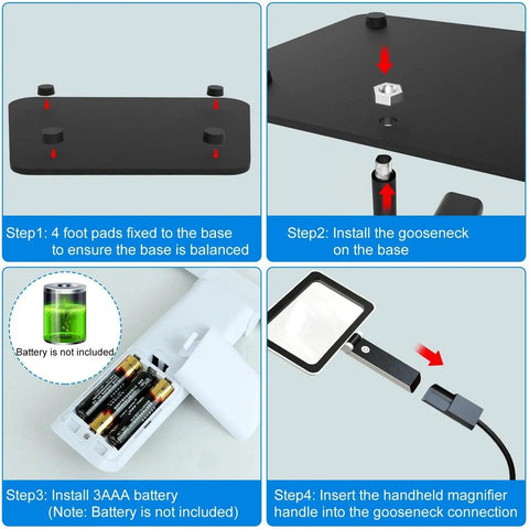Assembly steps for 5X Full Page Magnifier With Light And Stand For Reading And Close Work 2 In 1 Desk Lamp Magnifying Glass