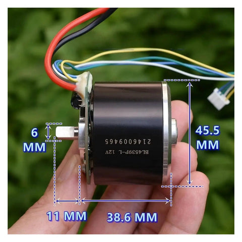 Cool 12V Brushless Motor With Big Neodymium Mag For Industrial Or DIY Work, showing dimensions and wiring details.