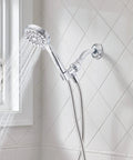 Ignite Chrome Handheld Shower Head With 2.5 GPM High Pressure Spray Five Settings Easy Install Detachable Hose Mirror Like Finish