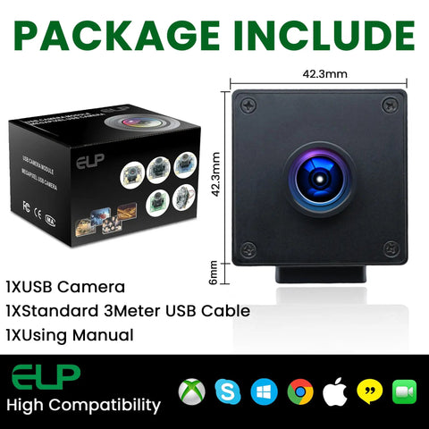 Package contents of Global Shutter USB Wide Angle Webcam With 110 Degree Low Distortion Lens 1080p At 90fps Ultra Smooth High Frame Rate.