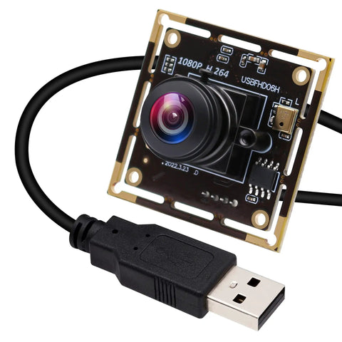 Sony IMX323 Sensor Mini Wide Angle USB Camera Module with Microphone, 180 Degree Fisheye Lens, USB 2.0 connector visible