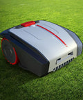 Fully Automatic Smart Lawn Mower With Rain Shield Sealing For All Weather No Fuss Lawn Care shown on green grass