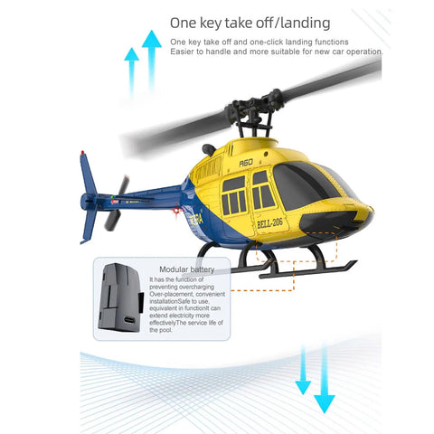 A60 206 Remote Control Helicopter For Adults And Beginners, 4CH RC Heli with 6 Axis Gyro, yellow design, altitude hold feature displayed.