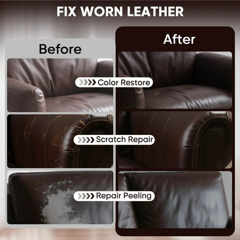 Before and after results using Easy Swipe Leather Recoloring Balm For Faded Leather Scratch Repair And Color Restore On Couches Car Seats