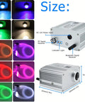 10W Bluetooth RGBW Fiber Optic Star Ceiling Light Kit With 300 Fibers, 9.8ft, multicolor effect and size dimensions