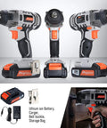 Cordless Impact Wrench With Half Inch Chuck For Bustin Bolts And Quick Work, 20V Power Tool Delivers 2600 RPM And 0 To 3300 IPM, LED Light, Includes 1.5Ah Lithium Ion Battery And Quick Charger layout display