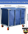 Commercial Laundry Cart Wheeled Large Capacity 400L Heavy Duty Stainless Steel Laundry Sorter For Clothes Storage Up To 330 Lbs Load Durable Welded Frame With Eight Support Pipes Blue.