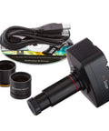 Rock Solid Pro Grade Digital Compound Microscope With 5MP USB Camera and 40X To 2000X Magnification showing USB camera with adapters.