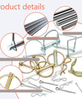 419 Piece All In One Heavy Duty Hitch Pin Kit Zinc Plated For Trailers Trucks Tractors Mowers And Farm Equipment, close-up view.