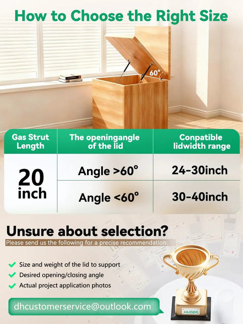 Heavy Duty Gas Struts For Trunk Hatches And Heavy Doors With Easy Mount Brackets Two Pack displayed with trunk lid box in home setting