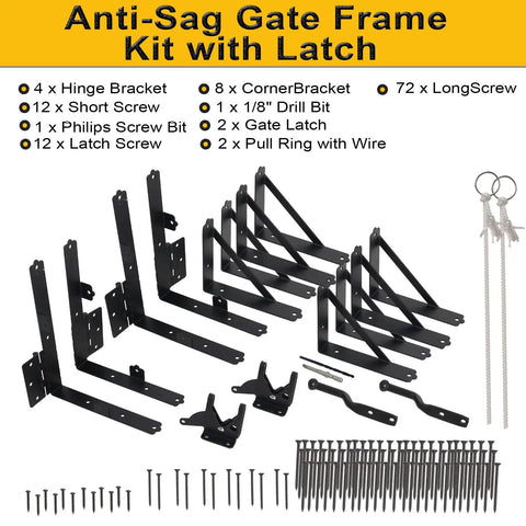 Anti Sag Gate Kit For Heavy Duty Fences And Gates With Corner Braces, Latch And Hinges, Beefed Up, Rust Resistant Steel, Weatherproof Gate Hardware For Wooden Fences, Driveway Gates, Shed Doors, Corral Gates And Wood Windows, 2 Set Pack