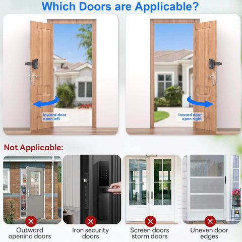 Image showing applicable doors for Anti Theft Doorbell Mount For Video Doorbell Camera Adjustable Left And Right Viewing Angle 40 To 140 Degrees Anti Blocks Motion Sensor Compatible With Homes Apartments Dorms Black