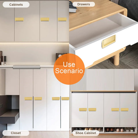 Flush Mount Zinc Alloy Cabinet Drawer Handles Hidden Concealed Pulls With Screws Gold Finish used on cabinets, drawers, closet, shoe cabinet