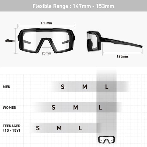 Badass Photochromic Safety Glasses with No Cap Impact Resistance for Cycling and Motorcycle Riding Featuring Rustproof Frames and Lightweight ANSI Z87 Approved Gear That Slaps for Worksite or Outdoor Adventures dimensions chart