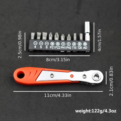 Compact 4.37 Inch Mini Ratchet Screwdriver With 36 Tooth Reversible Drive Slim Handle Precision Tool for tight spaces shown with bits.